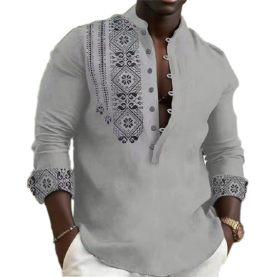 Herren Modisches Langarm-Hemd mit stilvollen ethnischen Mustern R&B