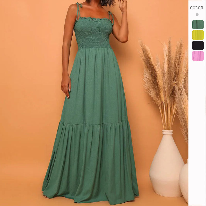 Damen luftiges Maxikleid mit Spaghetti-Trägern und Rüschendetails R&B