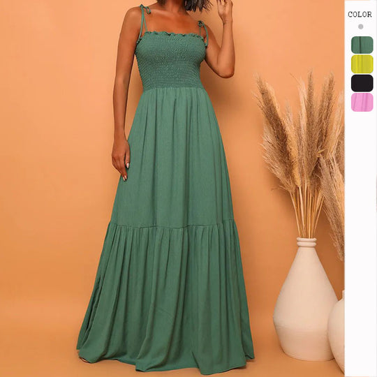 Damen luftiges Maxikleid mit Spaghetti-Trägern und Rüschendetails R&B