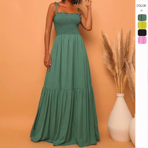 Damen luftiges Maxikleid mit Spaghetti-Trägern und Rüschendetails R&B