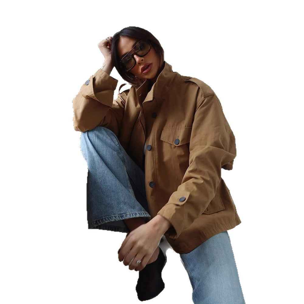 Damen Utility-Jacke mit hohem Kragen und praktischen Taschen R&B