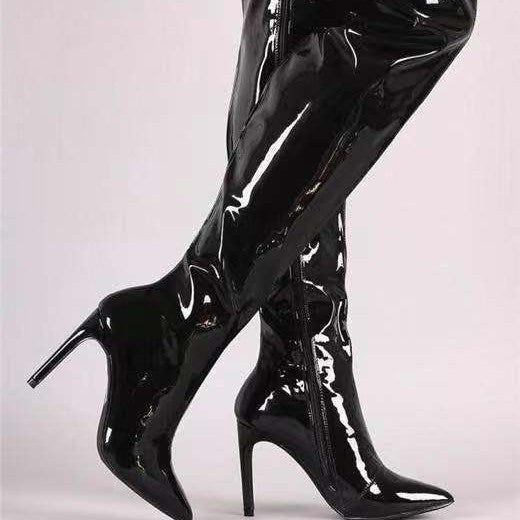 Damen Overknee Stiefel mit glänzender Oberfläche und elegantem Stiletto-Heel R&B