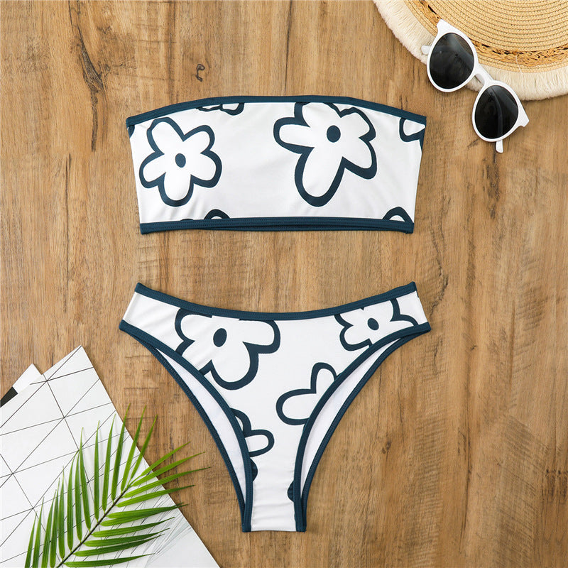 Damen Bandeau-Bikini mit floralem Muster und hohem Schnitt R&B