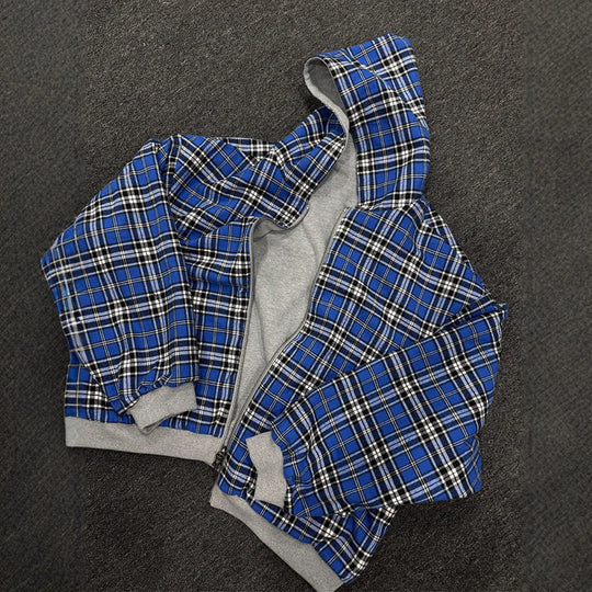 Unisex nan gefütterte Kapuzenjacke mit kariertem Flanellfutter und Reißverschluss R&B