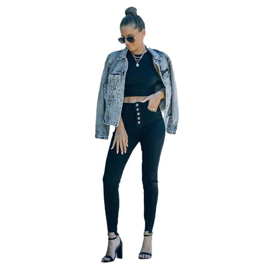 Damen Hochtaillierte Skinny Jeans mit knöpfbarem Bund und figurbetontem Schnitt R&B