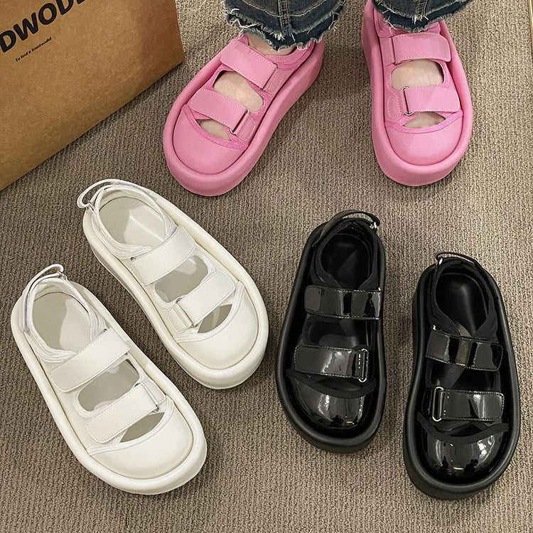 Damen bequeme Plateau-Sandalen mit verstellbaren Klettverschlüssen und rutschfester Sohle R&B