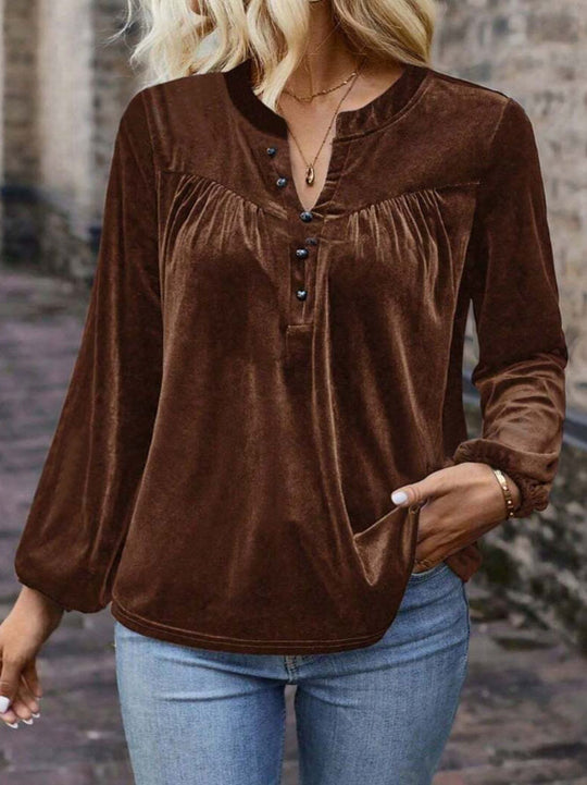 Damen elegante Samtbluse mit dekorativen Knöpfen R&B