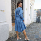 Damen Midi-Kleid mit voluminösen Rüschendetails und tailliertem Schnitt R&B