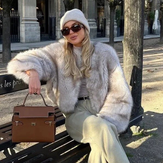 Damen kuschelige Kunstfelljacke R&B