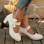 Damen Mary Jane Pumps mit modischer Schleifenapplikation und glänzender Oberfläche R&B