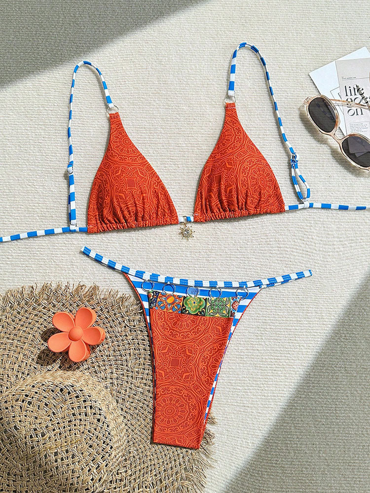 Damen Triangel-Bikini mit geflochtenen Akzenten und verstellbaren Trägern