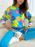 Damen Sweatshirt mit buntem Blumenmuster und lässigem Schnitt R&B