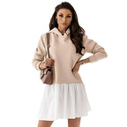 Damen Hoodie-Kleid mit modischem Rüschensaum R&B