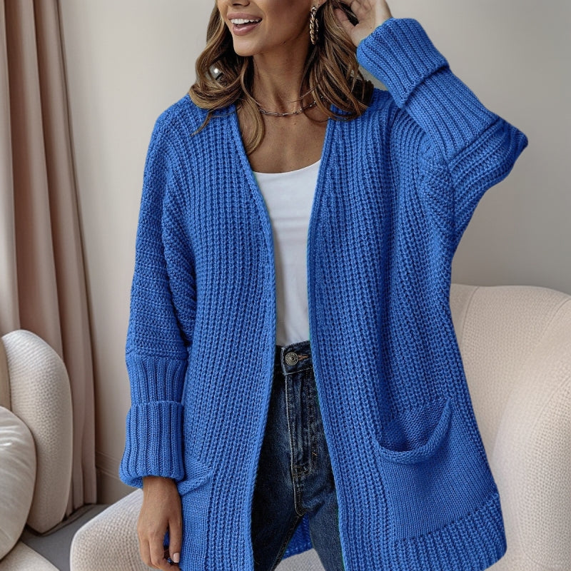 Damen Strickjacke mit tiefem V-Ausschnitt und praktischen Taschen R&B