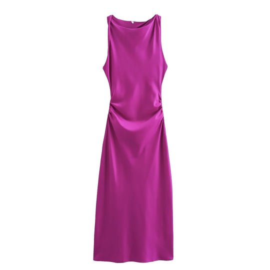 Damen Satin Maxikleid mit tiefem Rückenausschnitt