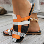 Damen Flache Metallic Sandalen mit eleganter Riemchen-Optik R&B
