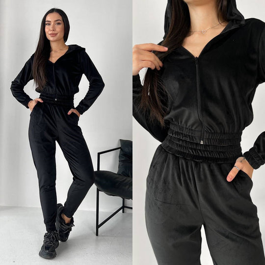 Damen Sportliches Fleece-Loungewear-Set mit Kapuze und tailliertem Schnitt R&B