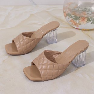 Damen modische Slides mit transparentem Blockabsatz R&B