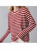 Damen gestreifter Langarmpullover mit Rundhalsausschnitt und lässigem Schnitt R&B