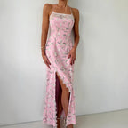 Damen Maxikleid mit floralem Muster und transparenten Einsätzen R&B