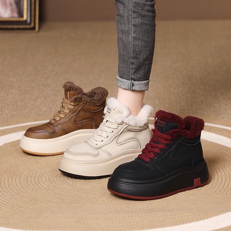 Damen High-Top Sneakers mit flauschigem Innenfutter und bequemer Plateausohle