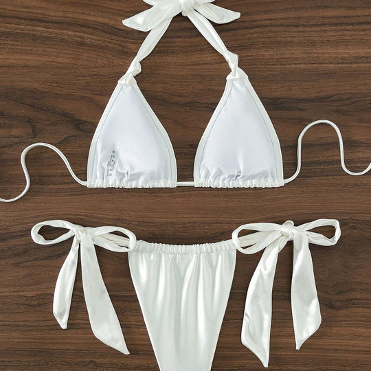 Damen Stilvoller Triangel-Bikini mit Schleifen-Details R&B