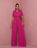 Damen Elegantes Kurzarm-Blusen und Palazzo-Hosen-Ensemble R&B