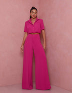 Damen Elegantes Kurzarm-Blusen und Palazzo-Hosen-Ensemble R&B