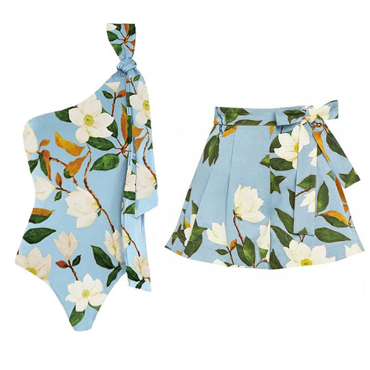 Damen Einseitiger Badeanzug mit floralem Design und elegantem Schleifen-Detail R&B