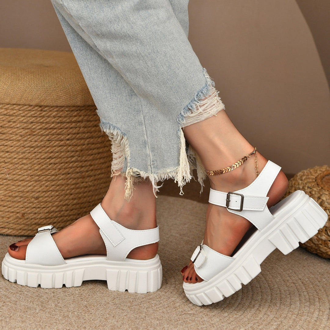 Damen moderne Plateausandalen mit verstellbarem Riemen und trendigem Design R&B