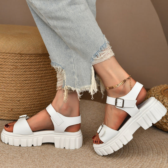 Damen moderne Plateausandalen mit verstellbarem Riemen und trendigem Design R&B
