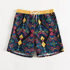 Damen Badeshorts mit elastischem Bund und farbigen geometrischen Mustern R&B