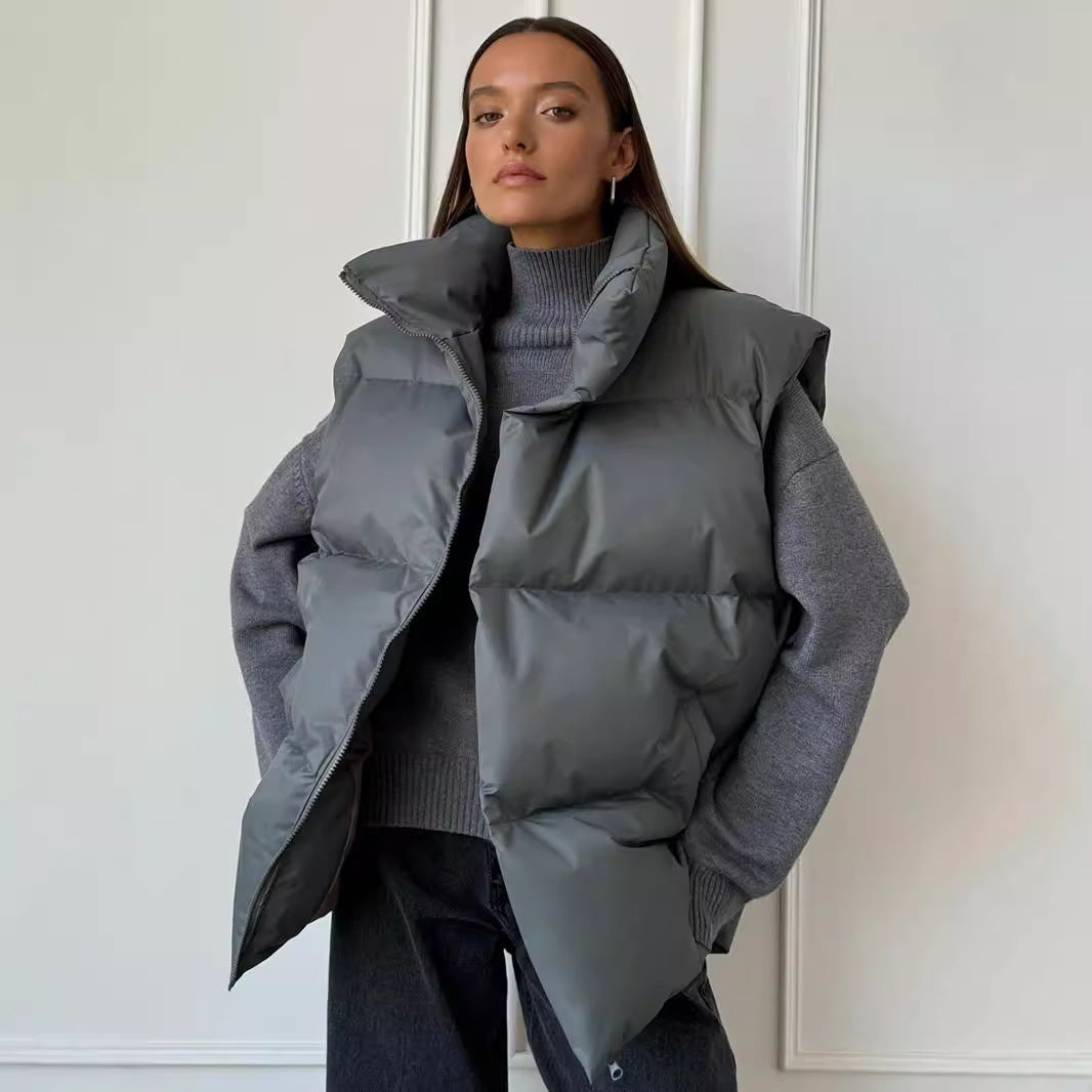 Damen Modische Steppweste mit hohem Kragen R&B