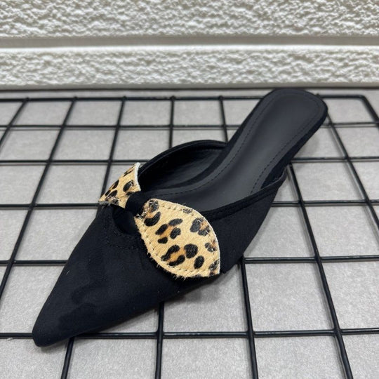 Damen elegante Slingback-Mules mit Leoparden-Schleifenverzierung R&B