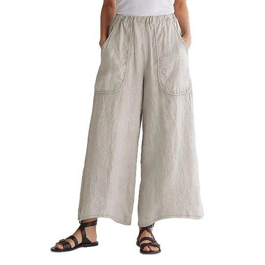 Damen Leichte, weit geschnittene Leinenhose mit elastischem Bund und praktischen Taschen R&B