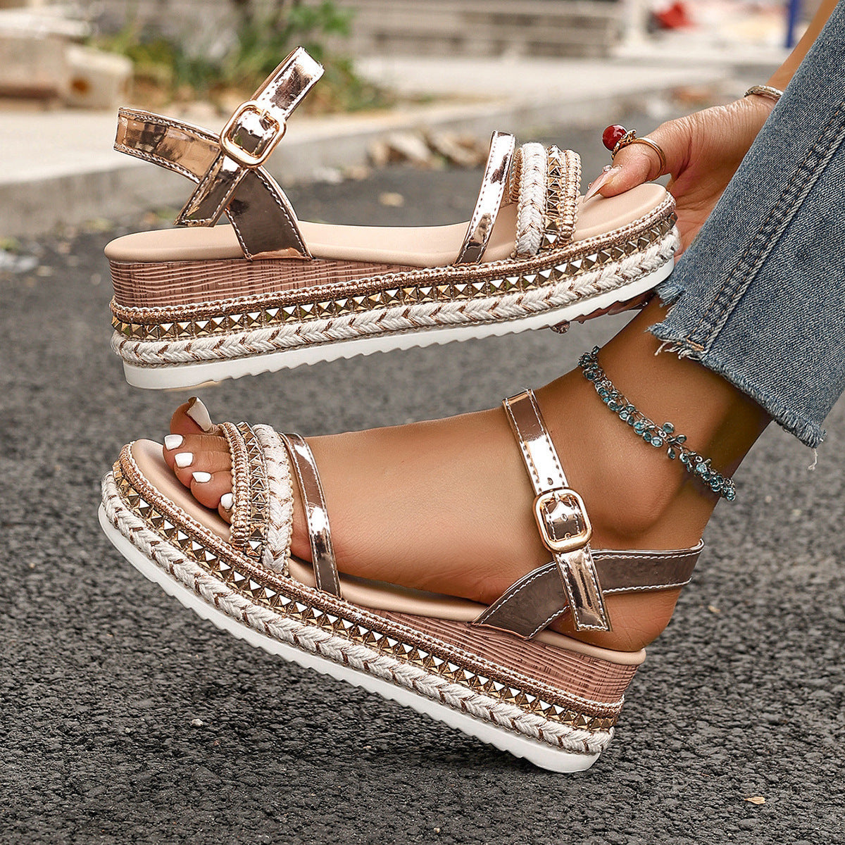 Damen dekorative Zehentrenner-Sandalen R&B