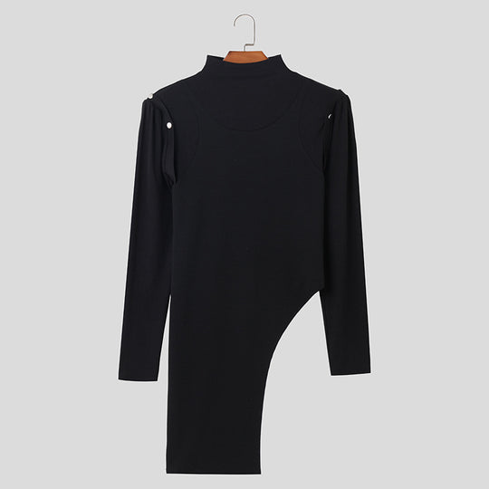 Damen Modisches Langarmkleid mit asymmetrischem Schnitt und elegantem Stehkragen R&B