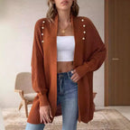 Damen Strickjacke mit dekorativen Knopfdetails und offenem Schnitt R&B