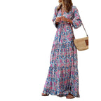 Damen Maxikleid mit floralen Mustern und voluminösen Ärmeln R&B