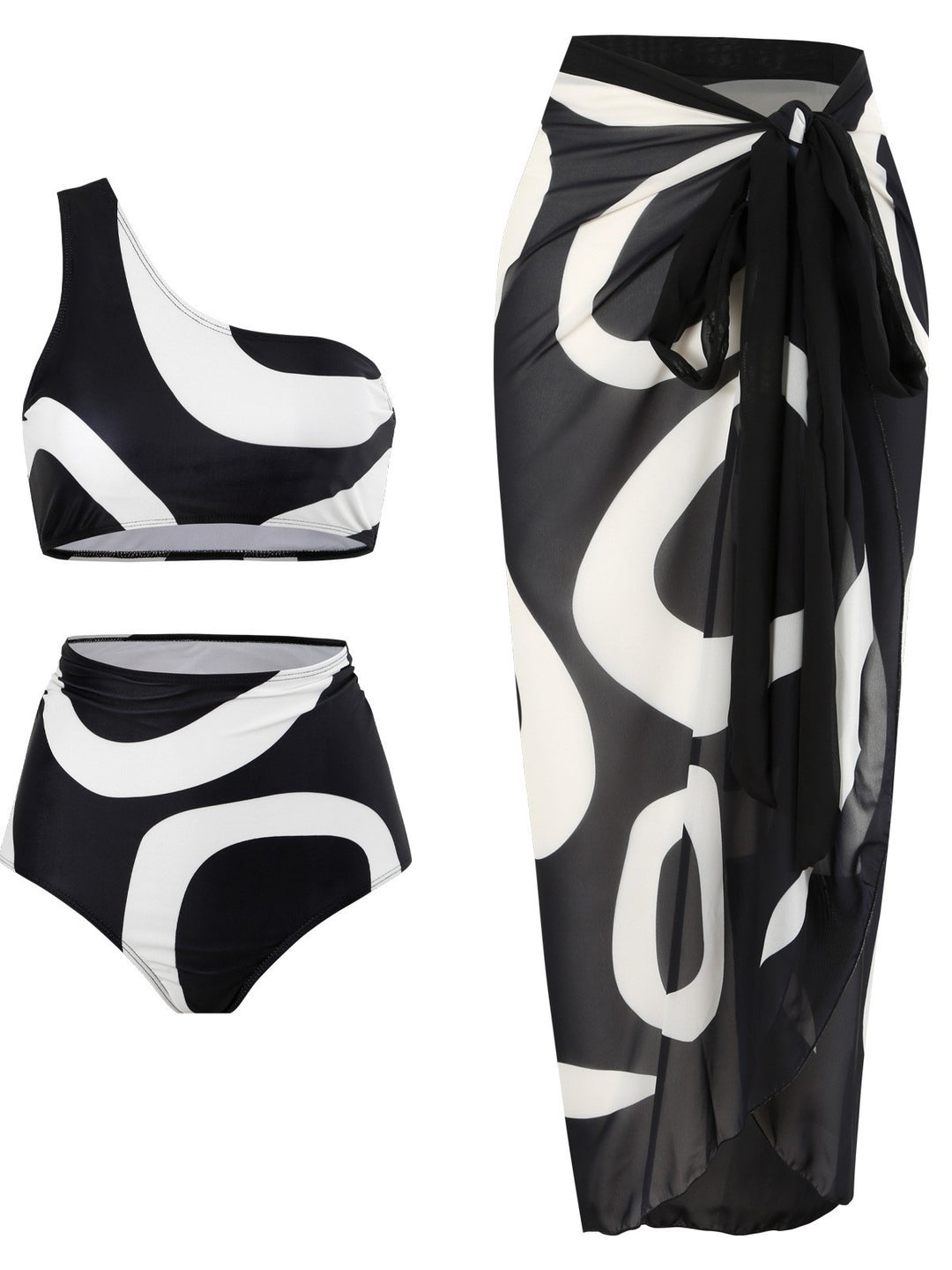 Damen Bikini-Set mit asymmetrischem Oberteil und elegantem Wickelrock R&B