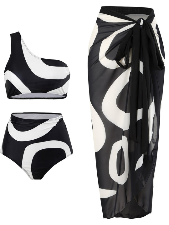 Damen Bikini-Set mit asymmetrischem Oberteil und elegantem Wickelrock R&B
