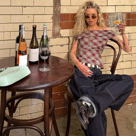 Damen Karo-Crop-Top mit lässigem Schnitt R&B