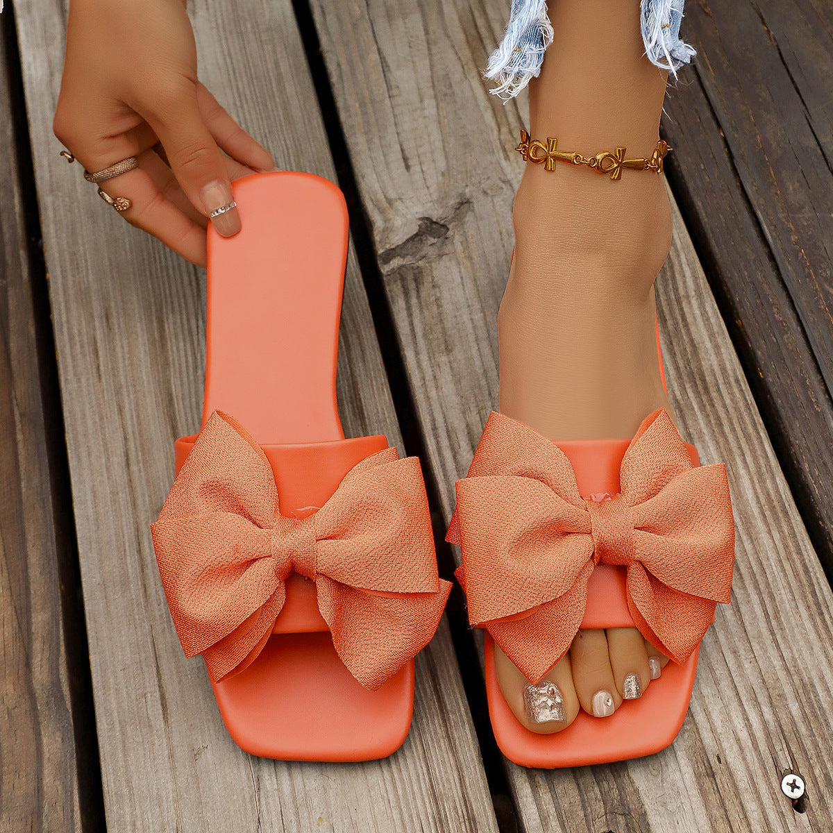 Damen Slide-Sandalen mit dekorativen Schleifen-Applikationen R&B