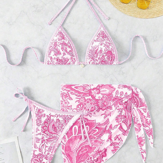 Damen Triangel-Bikini-Set mit elegantem Wickelrock R&B