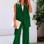 Damen ärmelloses Blazer-Set mit weit geschnittenen Hosen R&B
