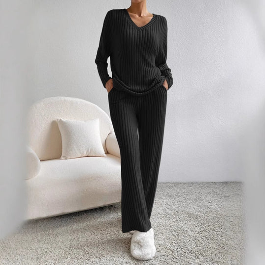 Damen komfortabler Ripp-Strickanzug mit weitem Schnitt R&B