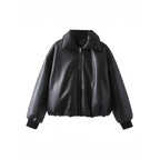 Damen lässige Boxy-Jacke aus weichem Kunstleder mit elastischem Bund R&B