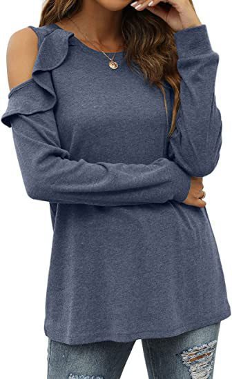 Damen Elegantes Langarmoberteil mit Rüschendetails und Kalt-Schulter Design R&B