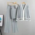 Damen lässiges Strick-Loungewear-Set mit hochwertigem Zip-Cardigan und Weitbein-Hosen R&B