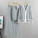 Damen lässiges Strick-Loungewear-Set mit hochwertigem Zip-Cardigan und Weitbein-Hosen R&B
